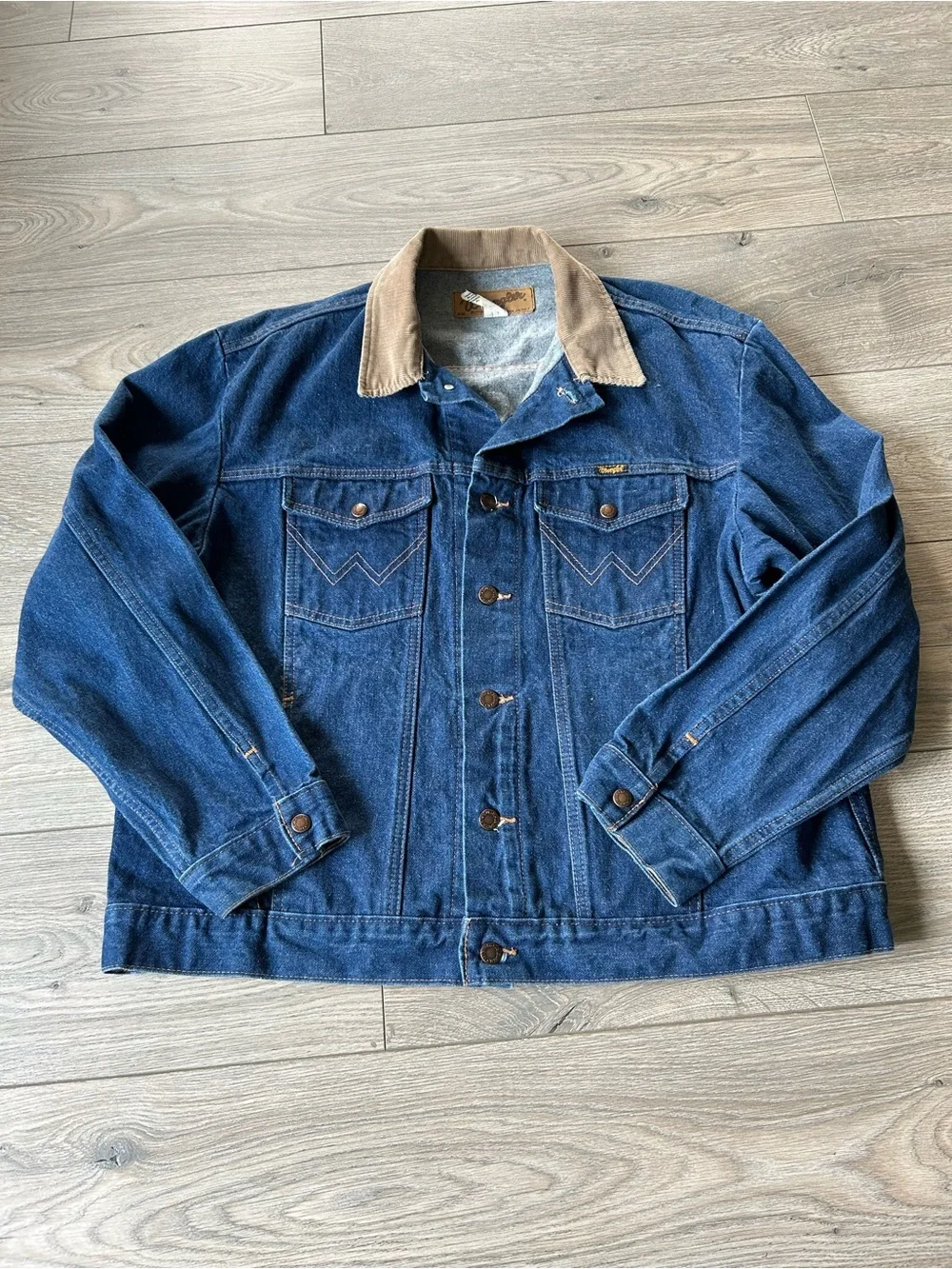 Denim Trucker Jacket with Tan Corduroy Collar Made in the USA Size XXL